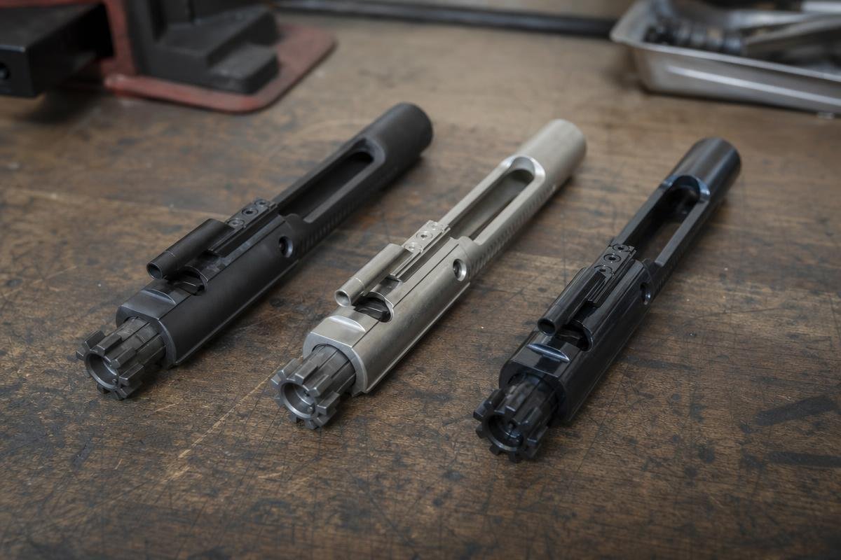 AR-15 BCG coatings comparison showing phosphate nickel boron and DLC finishes
