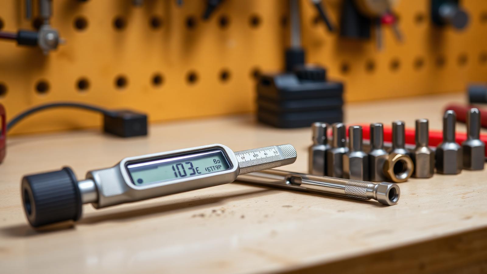A calibrated torque wrench and armorer bits laid out on a workbench, ready for AR-15 upper receiver assembly.